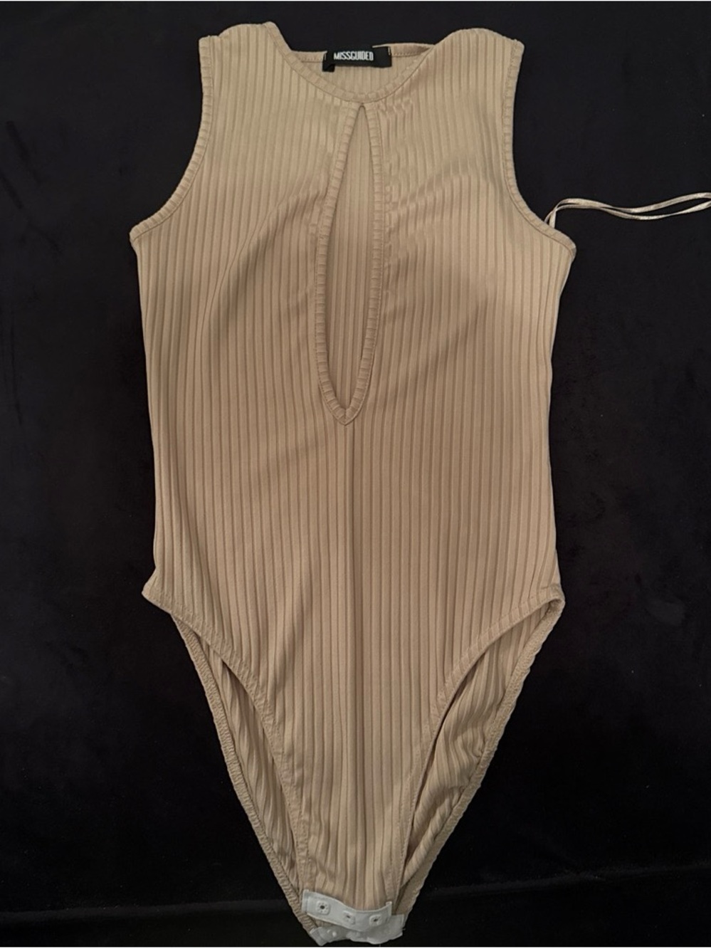 Missguided Beige Ribbed Sleeveless Bodysuit with Front Keyhole